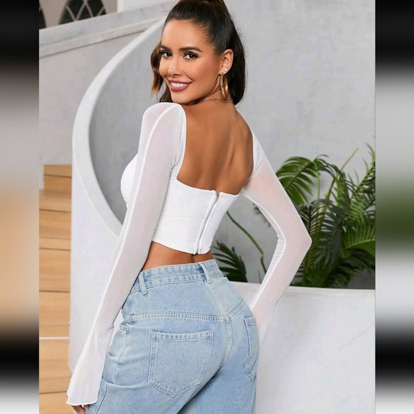 Flounce Sleeve  Tie Front Mesh top NWT - Picture 6 of 11